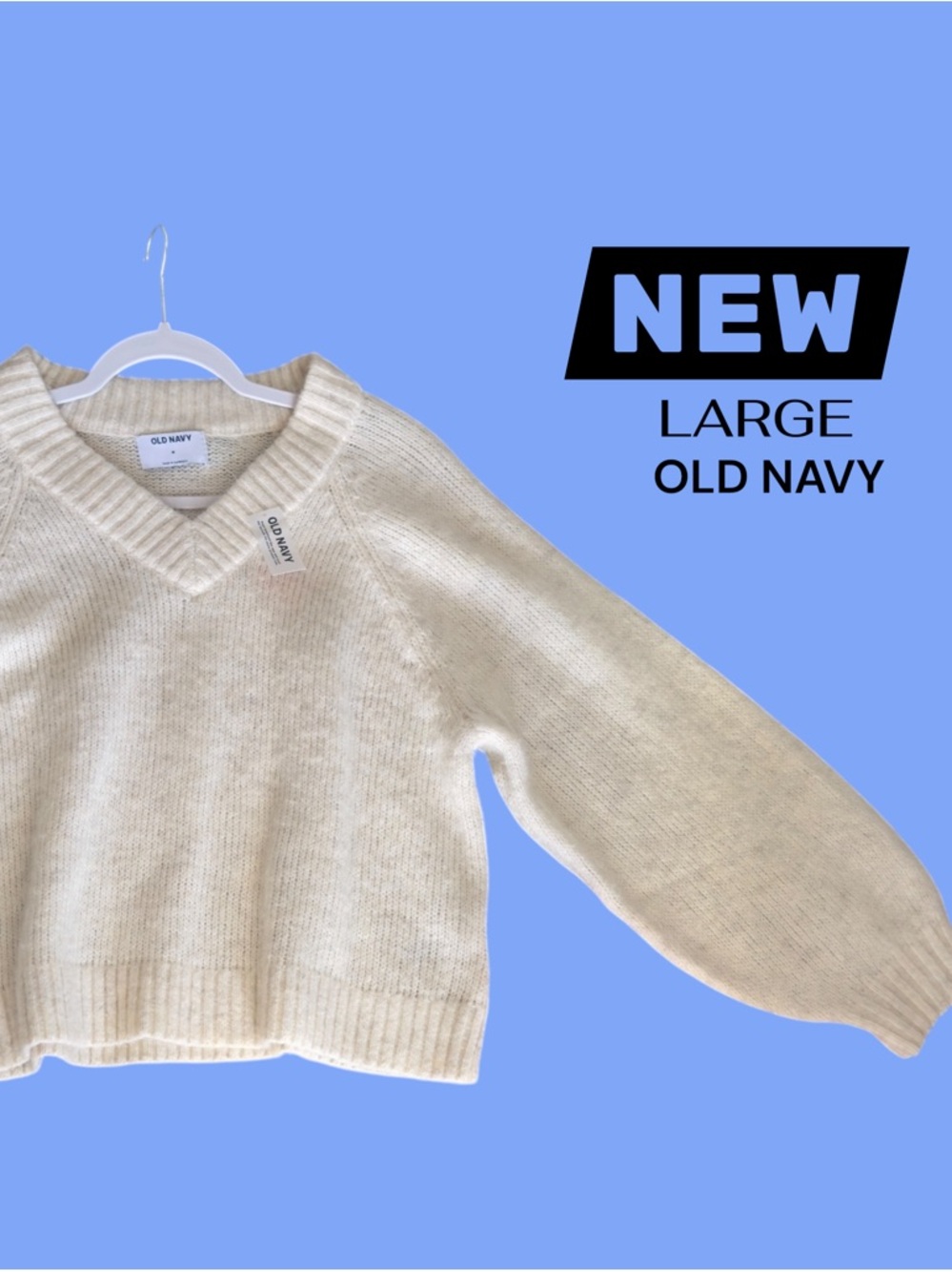 Old Navy Cream V-Neck Pullover Sweater